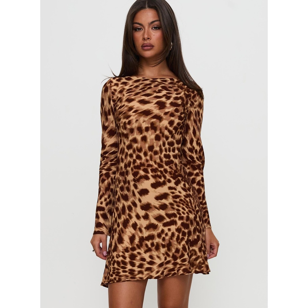 Princess Polly Halo Bias Mini Dress Leopard Animal Print Brown US 14 Curve NWT